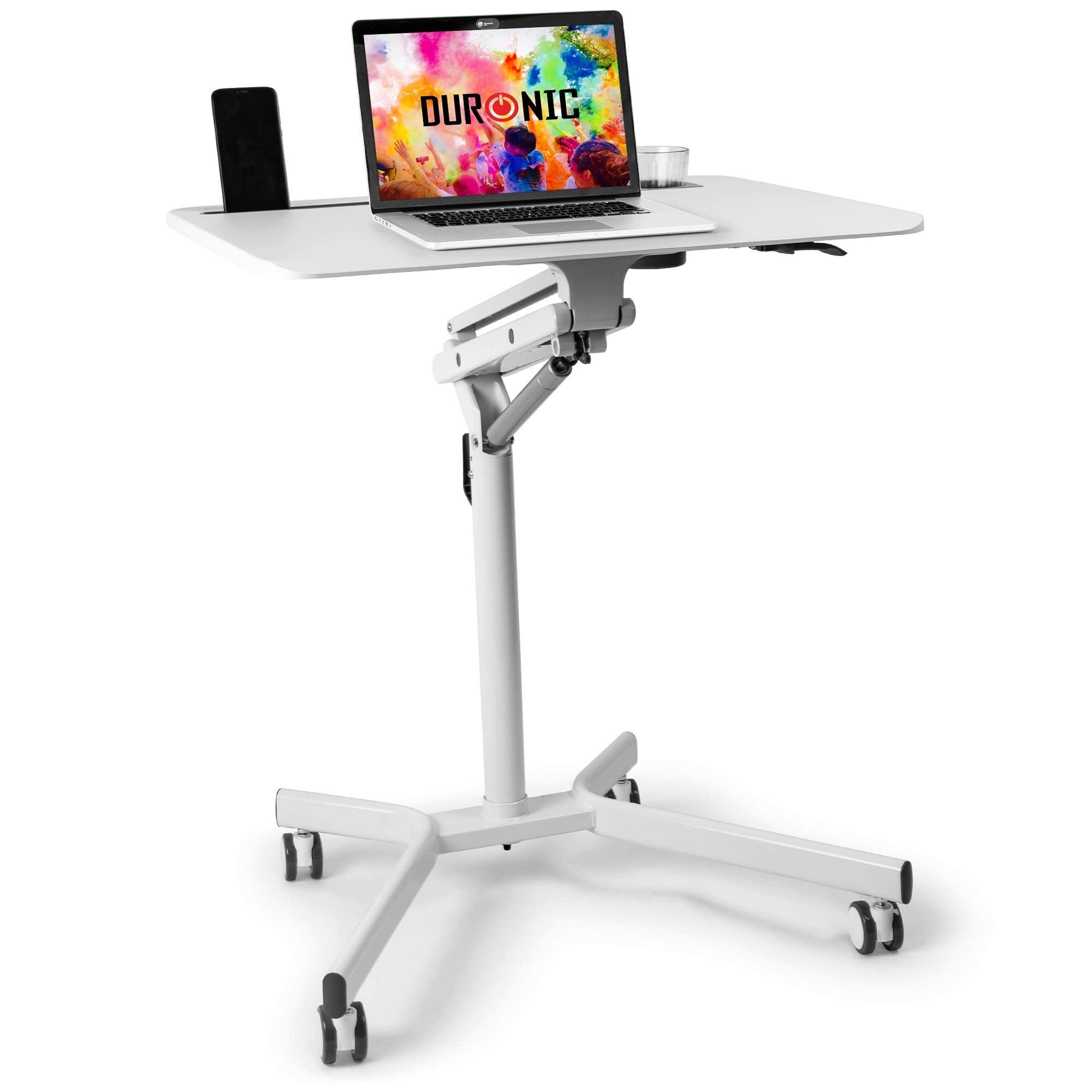 Duronic Laptoptisch, WPS57 Arbeitstisch, Laptoptisch 70 x 52 cm bis 10 kg, Computertisch mit Rollen, Höhenverstellbarer Projektortisch für Beamer, Sitz-Stehtisch Schreibtisch Rolltisch Beistelltisch Sofatisch