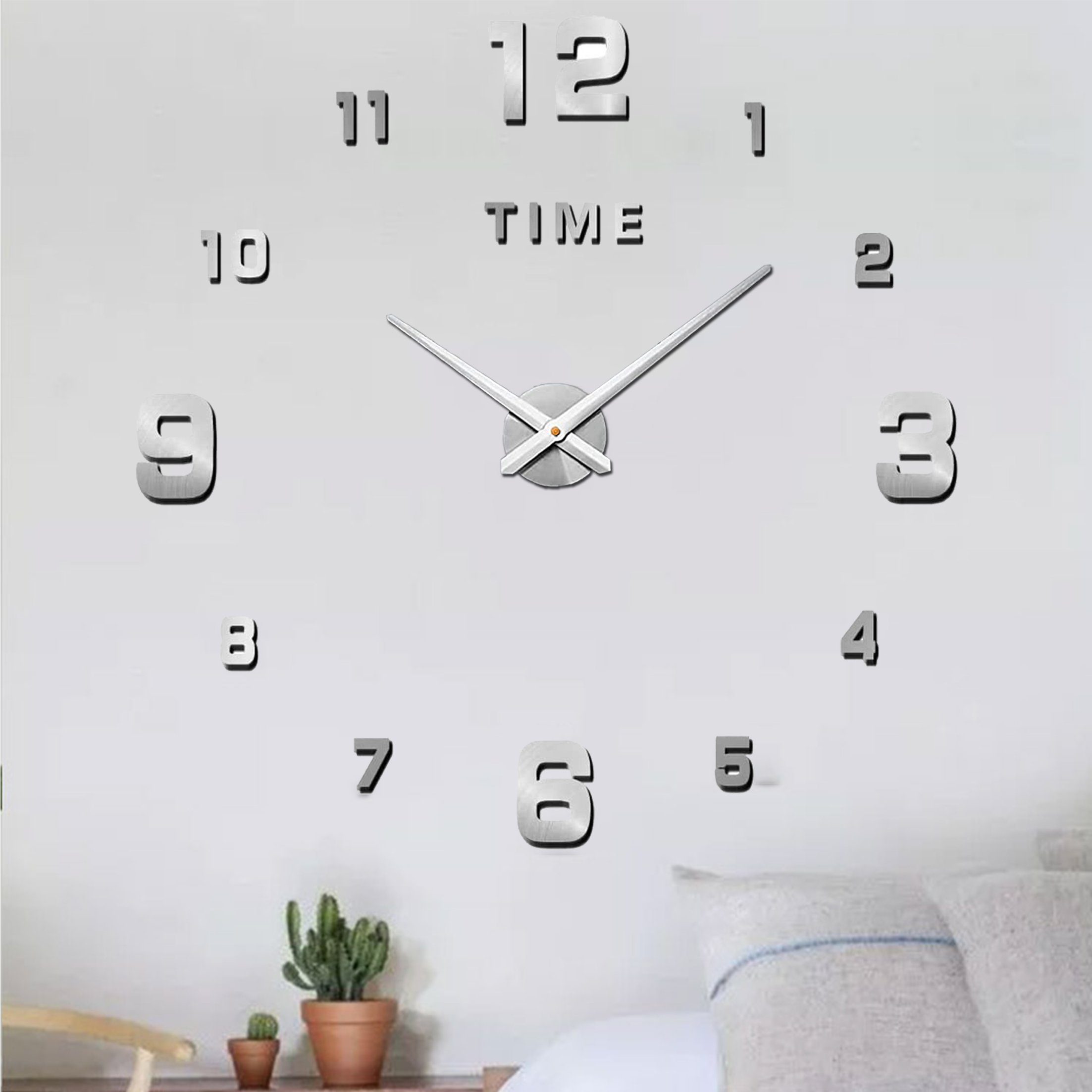 Dedom Wanduhr Digitaluhr,100 Schlafzimmer (Geeignet Wohnzimmer, Wanddekoration) für cm Große 3D-Wanduhr,DIY-Wanduhr,Große cm-120 Silber dekorative Zuhause