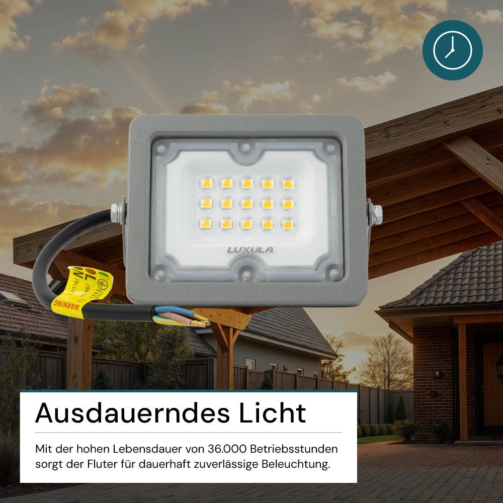 LUXULA LED Flutlichtstrahler LUXULA LED Fluter 10 W 4000 K Neutralweiß Grau, LED fest integriert, Neutralweiß