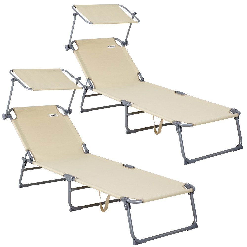 Casaria Gartenliege Hawaii, 2 St., 2er Set Sonnenliege Klappbar mit Dach Liegestuhl Garten Faltbar