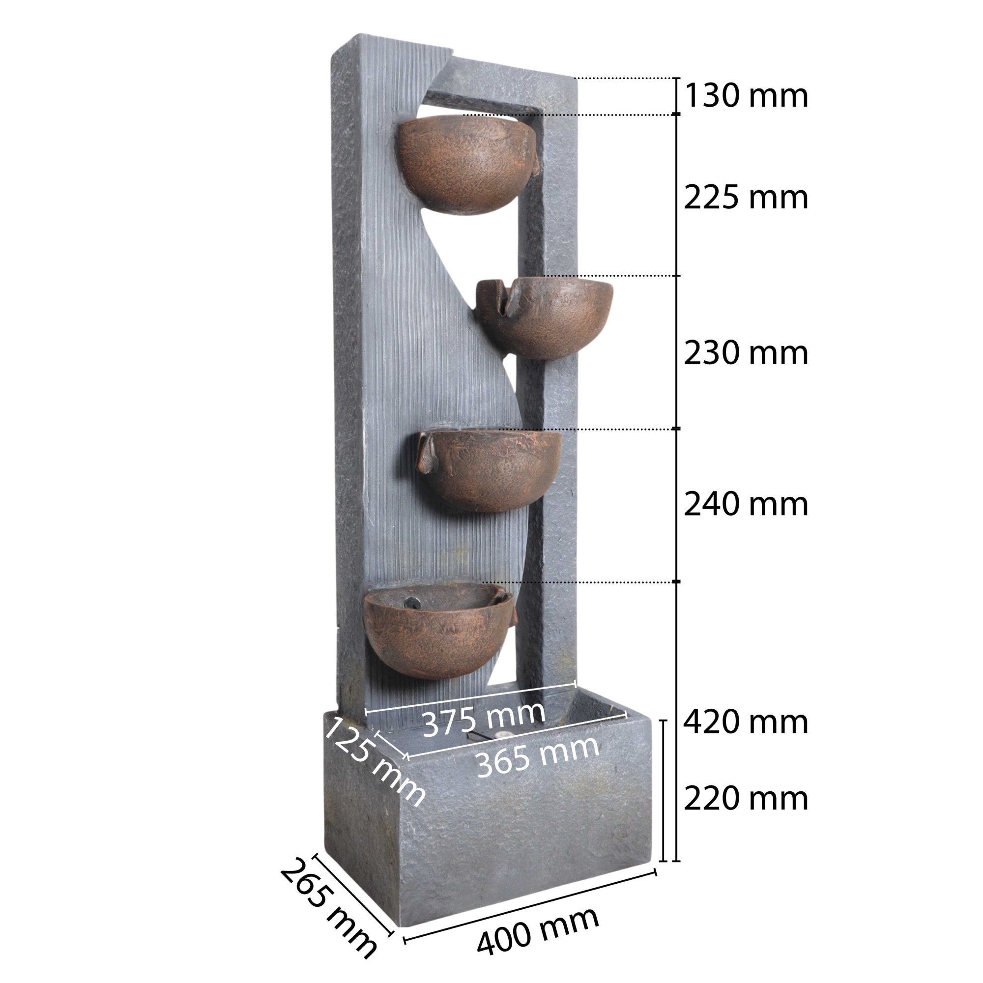 Wacredo Gartenbrunnen Premium Wasserspiel Komplettset Malaysia, Wasserbecken BxT: 41.5x27.5 cm, Gesamtmaße: 41,5 x 27,5 x 124,5cm (L x B x H) – Bild 5 von 5