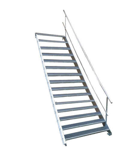 SRM Design Außentreppe 15 Stufen Stahltreppe einseitigem Geländer Breite 130cm Höhe 250-320cm