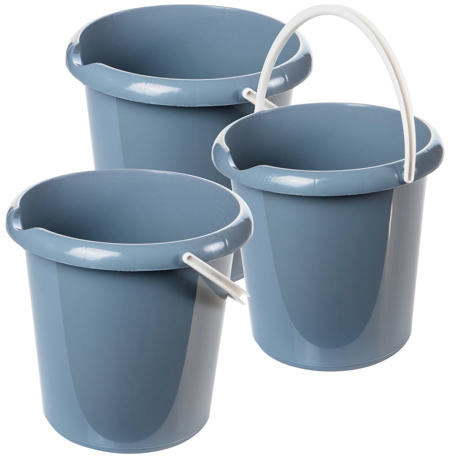 Centi Putzeimer Wischeimer mit Ausguss, Bucket, Putzeimer, Haushaltseimer, (Spar Set, 3-tlg., Ø 22cm V5L grau), mit Messskala und Ausguss