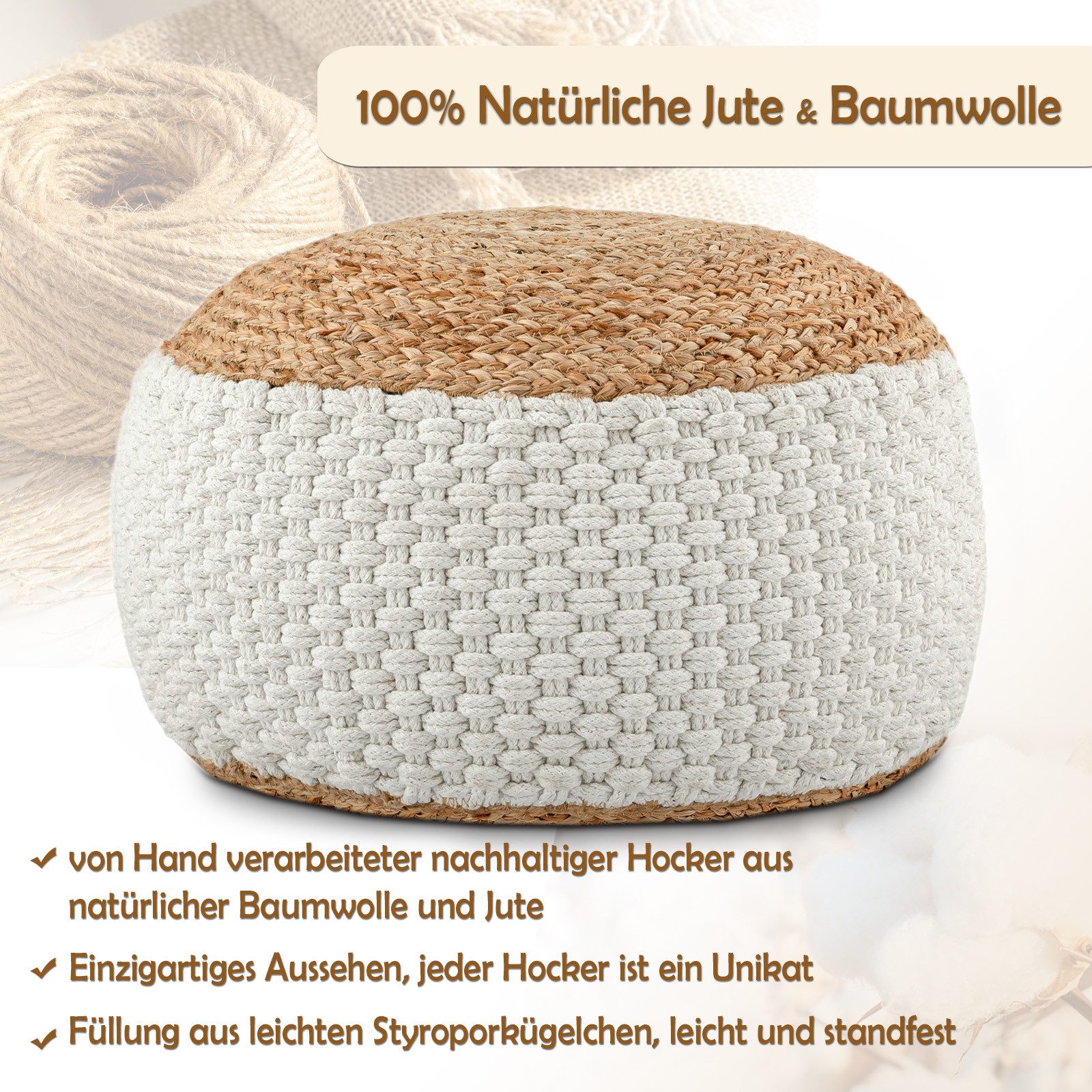 Amagohome Sitzhocker Sitzhocker Sitzpouf Jute Bodenkissen rund quadratisch günstig online kaufen