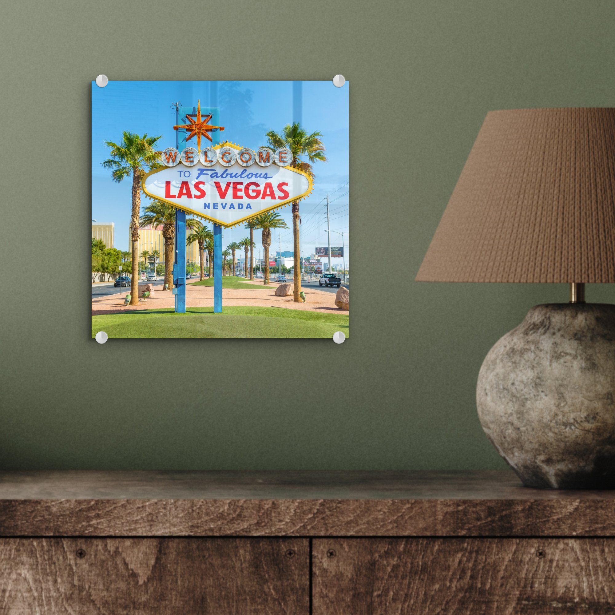 auf (1 in St), Bilder - Willkommensschild - Acrylglasbild Foto Glas Staaten, Tageslicht MuchoWow Glas - Glasbilder Las auf bei - Wandbild Vereinigte Wanddekoration Vegas