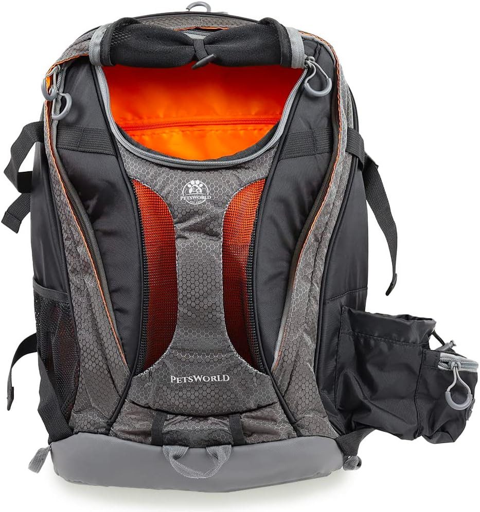 PETSWORLD EST 2021 Hunde-Transportbox Hunderucksack für Hunde bis 10 kg, flugtauglich & komfortabel, Mit Kotbeutelspender, Wassernapf & Laptopfach – sicher unterwegs
