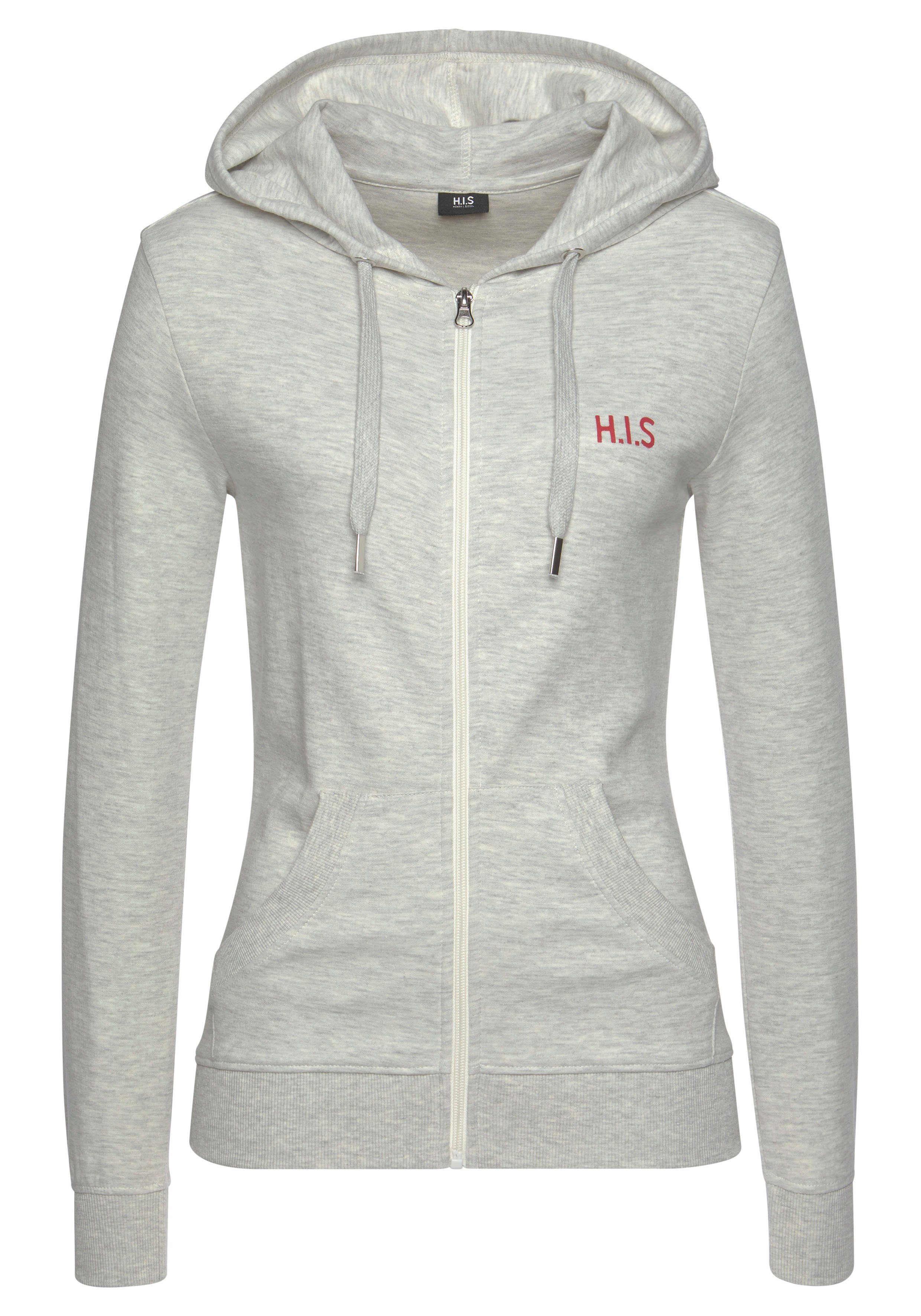 H.I.S Kapuzensweatjacke mit Kapuze und seitlichen Taschen, Loungeanzug grau-meliert