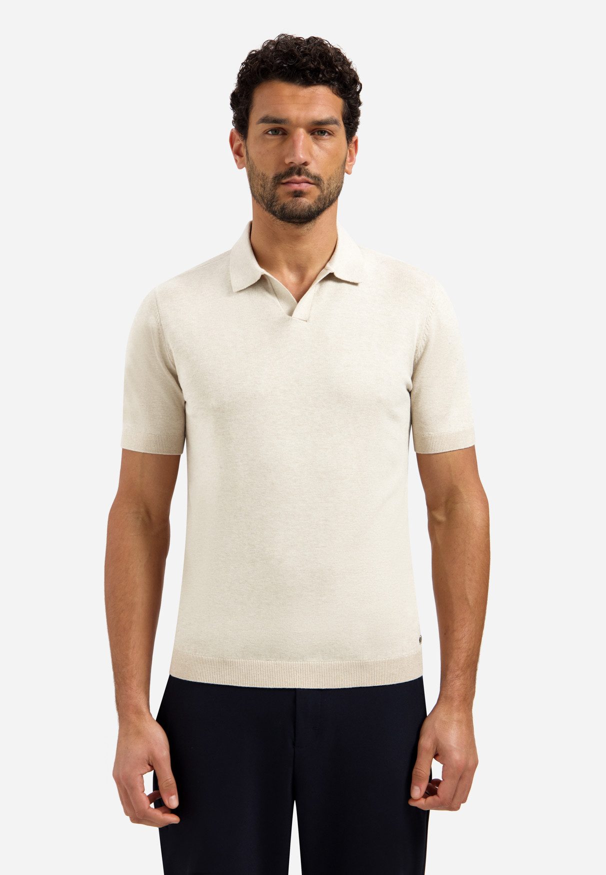 NO EXCESS Poloshirt Pullover Short Sleeve V-Polo Melang - Poloshirt Herren - Strickpolo