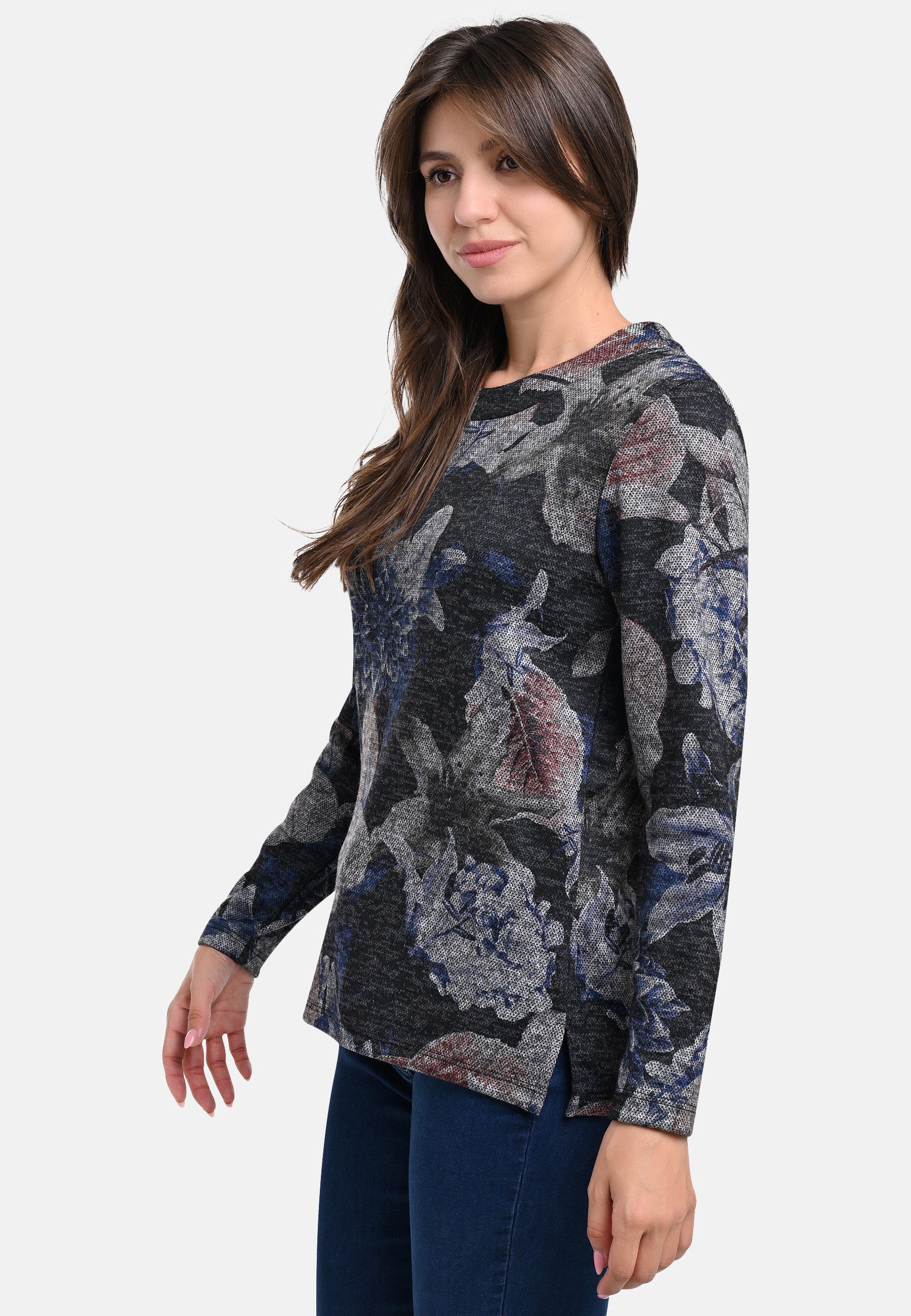 BICALLA T-Shirt Shirt mit floralem Print in Grau/Blau (1-tlg) günstig online kaufen