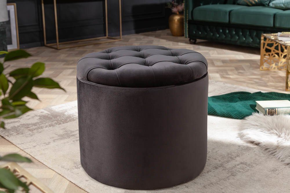 riess-ambiente Hocker MODERN BAROCK 50cm schwarz, Wohnzimmer · Samt · mit Stauraum · Aufbewahrungkorb