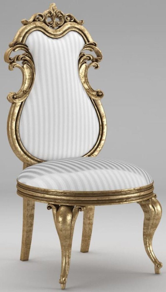 Esszimmer 55 Möbel Weiß Küchen - / Esszimmer Stühle 55 cm H. Barock Stühle - - gestreifte Esszimmerstuhl x Luxus Set Barock Silber Set Antik 120 Padrino / Prunkvolle Stuhl x Casa 8er Gold