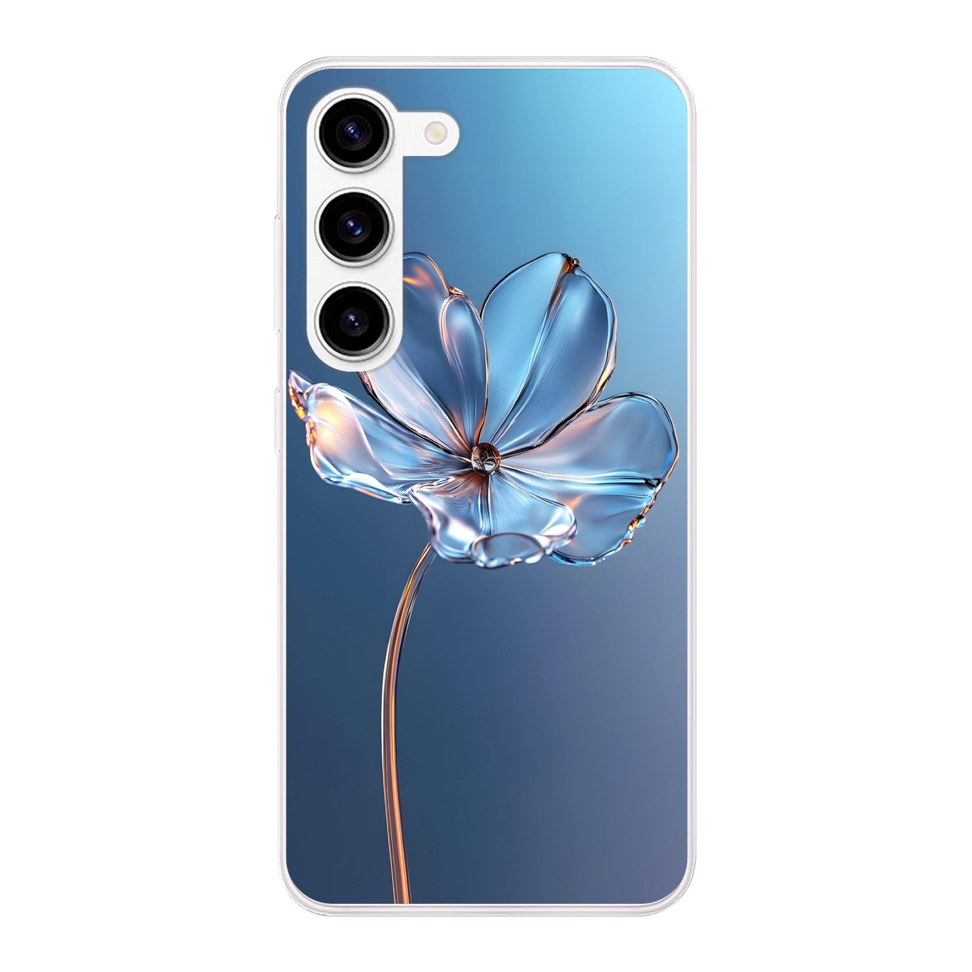 MuchoWow Handyhülle für Samsung Galaxy S23 Blau - Blume - Gläser - Verziert, Phone Case, Silikon, Schutzhülle Dünn
