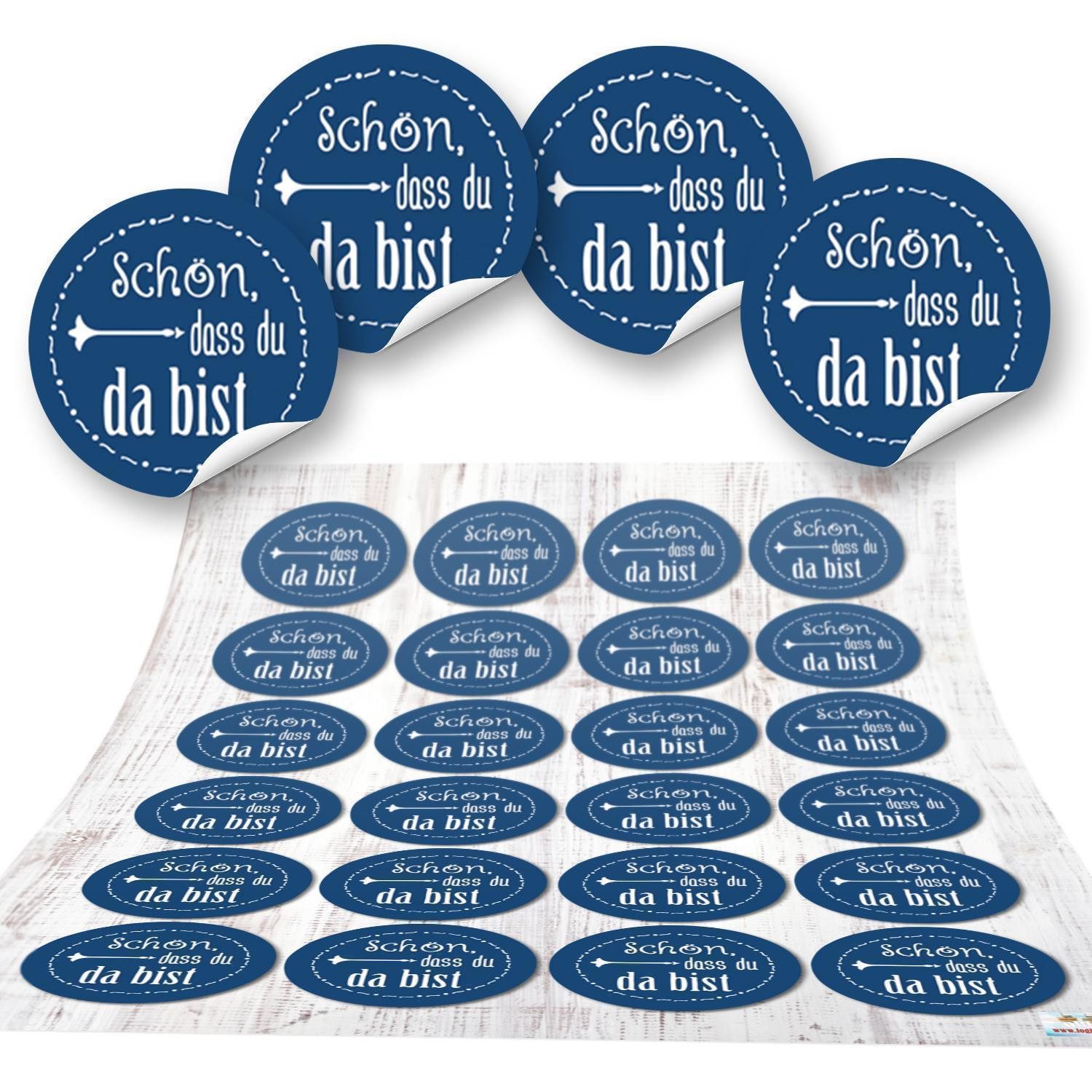 Logbuch-Verlag Aufkleber 72 Aufkleber blau dunkelblau SCHÖN DASS DU DA BIST 4 cm