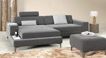 BULLHOFF Ecksofa Designsofa Ecksofa Eckcouch L-Form Sofa LED Couch Wohnlandschaft Anthrazit Dunkelgrau XXL Ottomane »MÜNCHEN IV« von BULLHOFF