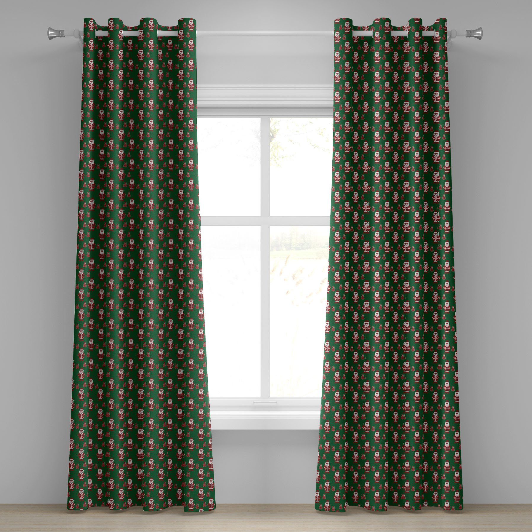 Gardine Dekorative 2-Panel-Fenstervorhänge für Schlafzimmer Wohnzimmer, Abakuhaus, Geometrisch Weihnachtsmann Präsens