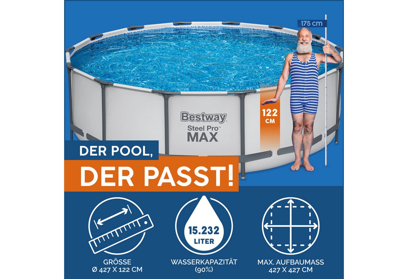 Thumbnail - Bestway Framepool Steel Pro MAX™ Frame Pool Komplett-Set mit Filterpumpe Ø 427 x 122 (Set)