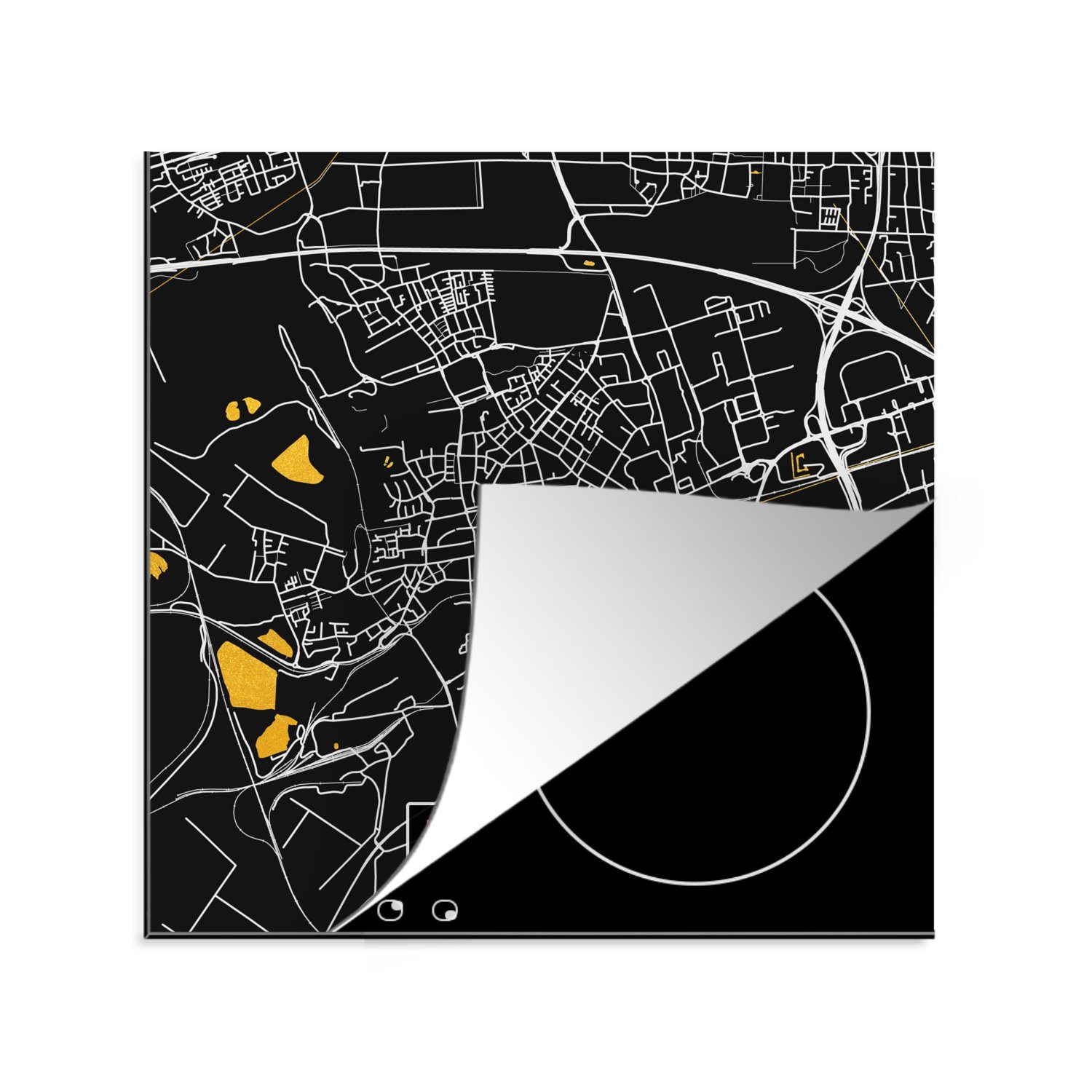 MuchoWow Herdblende-/Abdeckplatte Gold - Deutschland - Karte - Stadtplan - Frechen, Vinyl, (1 tlg), 78x78 cm, Ceranfeldabdeckung, Arbeitsplatte für küche
