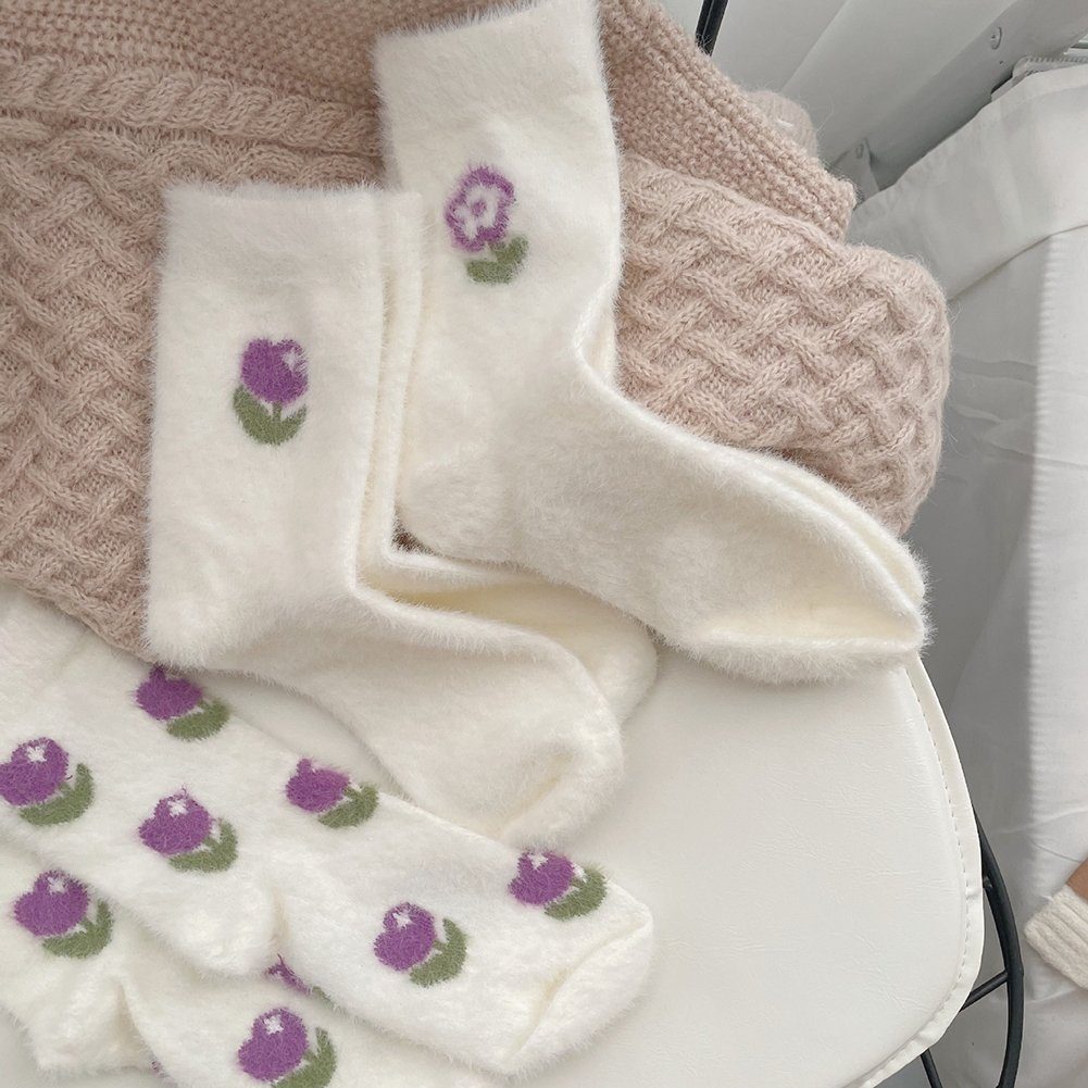 Blusmart Thermosocken Herbst Winter Warme Socken mit Socken Plüsch Boden Hohe Verdicken Kaninchen bedeckt