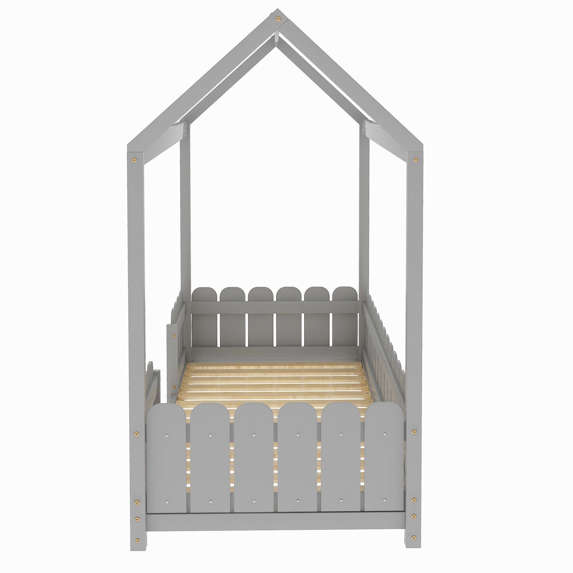 Kinderbett (Hausbett für Kinder, Mädchen und Jungen), Kinderbett 90 x 200 cm mit Rausfallschutz und Lattenrost
