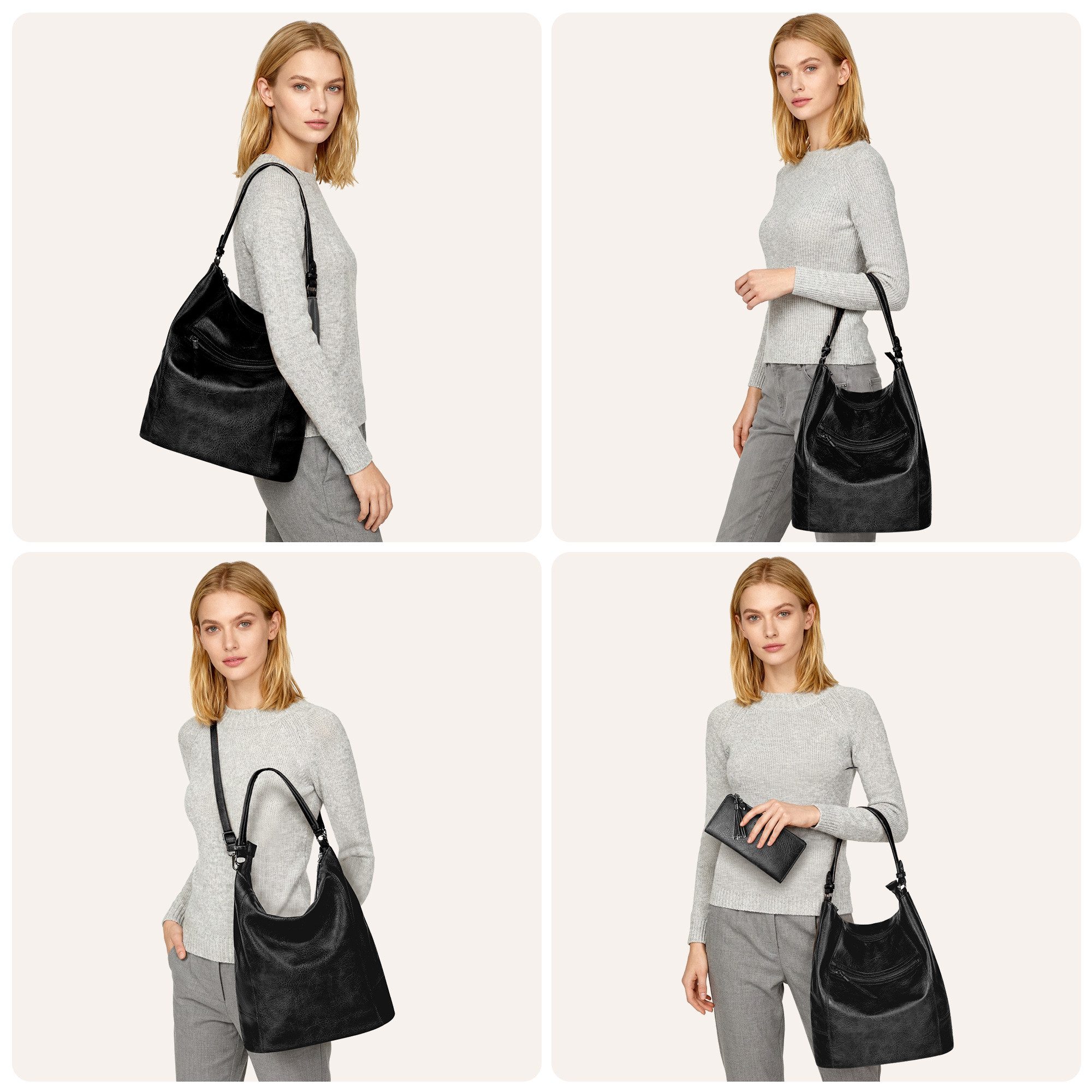 TANTOMI Handtasche 2-Tlg Shopper Schultertasche mit Geldbörse Damen Groß Umhängetasche, Crossbody Bag Damen für Pendler und Reisen mit Abnehmbarem Riemen – Bild 5 von 5