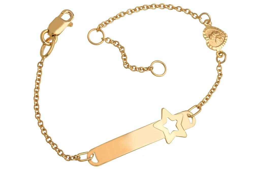 Silberkettenstore Goldarmband Kinder-ID-Armband Star Engel II - 375 Gelbgold, Länge wählbar