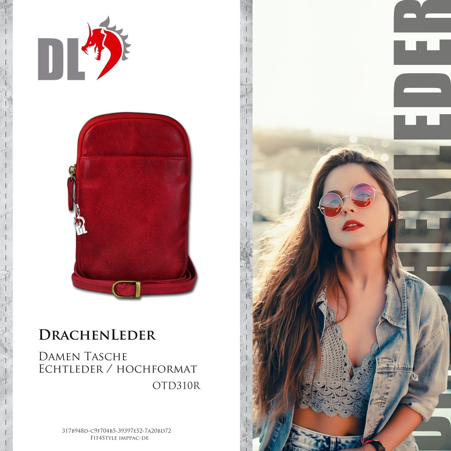 Umhängetasche (Umhängetasche, Umhängetasche), Umhängetasche Damen Handtasche, Handtasche Größe Tasche DrachenLeder ca. DrachenLeder Echtleder rot, unisex 13cm