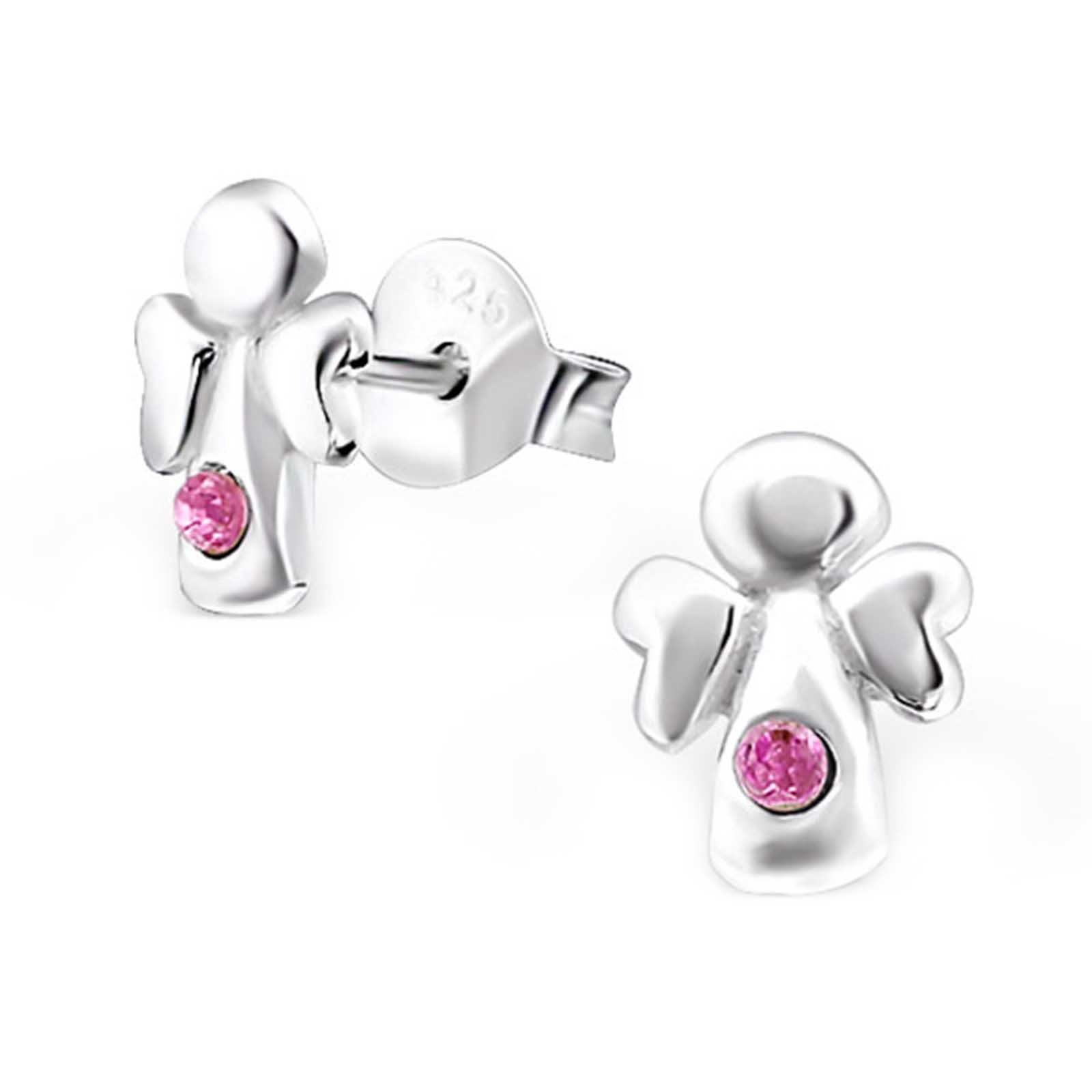 schmuck23 Paar Ohrstecker Kinder Ohrringe Engel 925 Silber, Weihnachten, Kirche, Mädchen, echt, Sterling Silber Pink | Ohrstecker