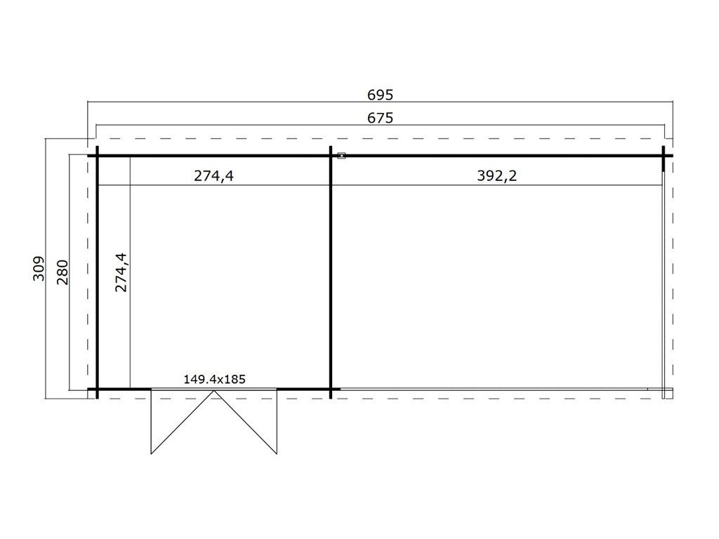 LASITA MAJA Gartenhaus Gartenhaus Blockbohlenhaus St. Louis Exklusiv 28 mm mit 4 m Anbau, BxT: 695x309 cm, Anbaudach, 28 mm Wandstärke, Einzeltür mit Echtglas-Einsätzen