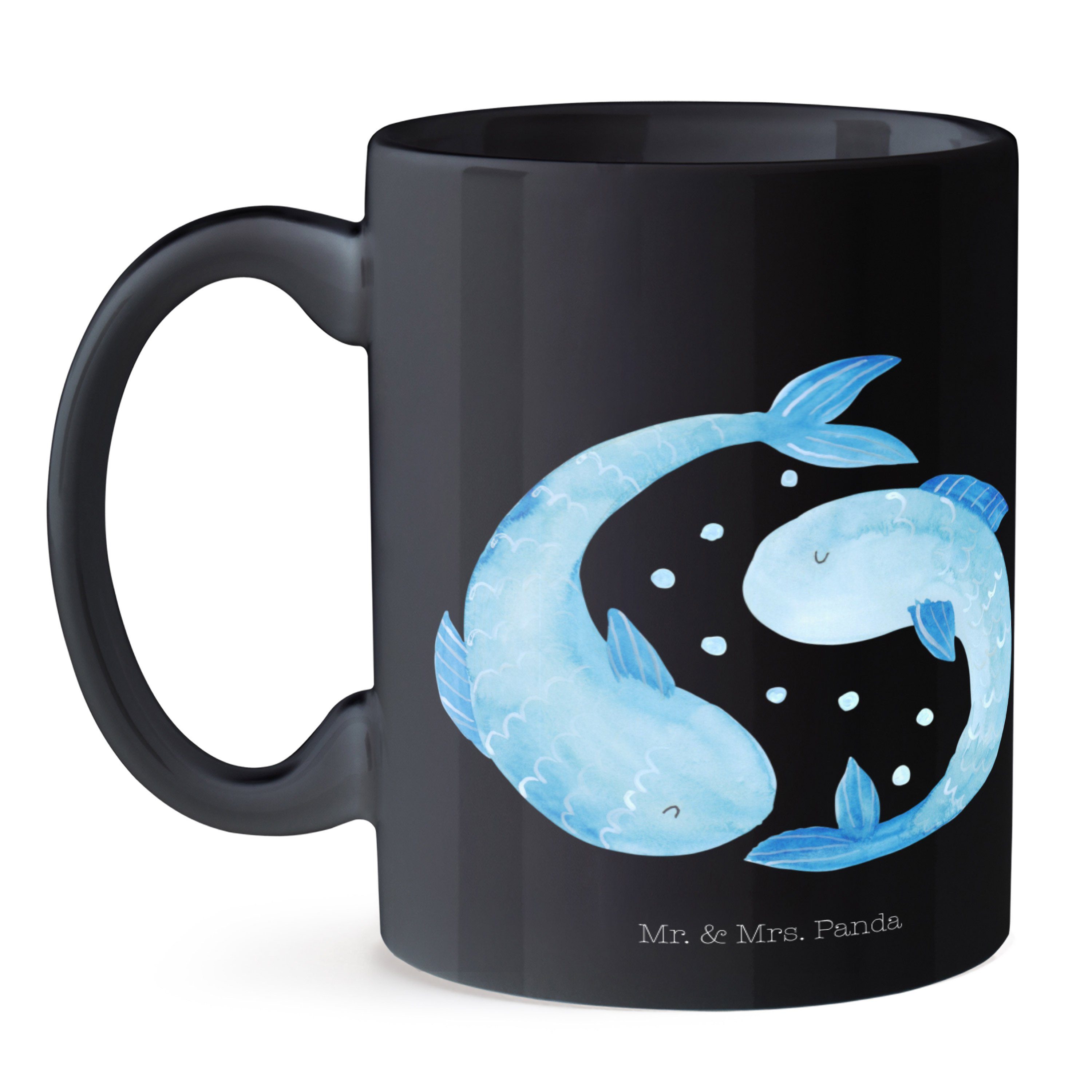 Schwarz Teebecher, Keramik Fische Tasse, - Schwarz - Geburtsta, Panda & Tasse Geschenk, Sternzeichen Mr. Mrs.