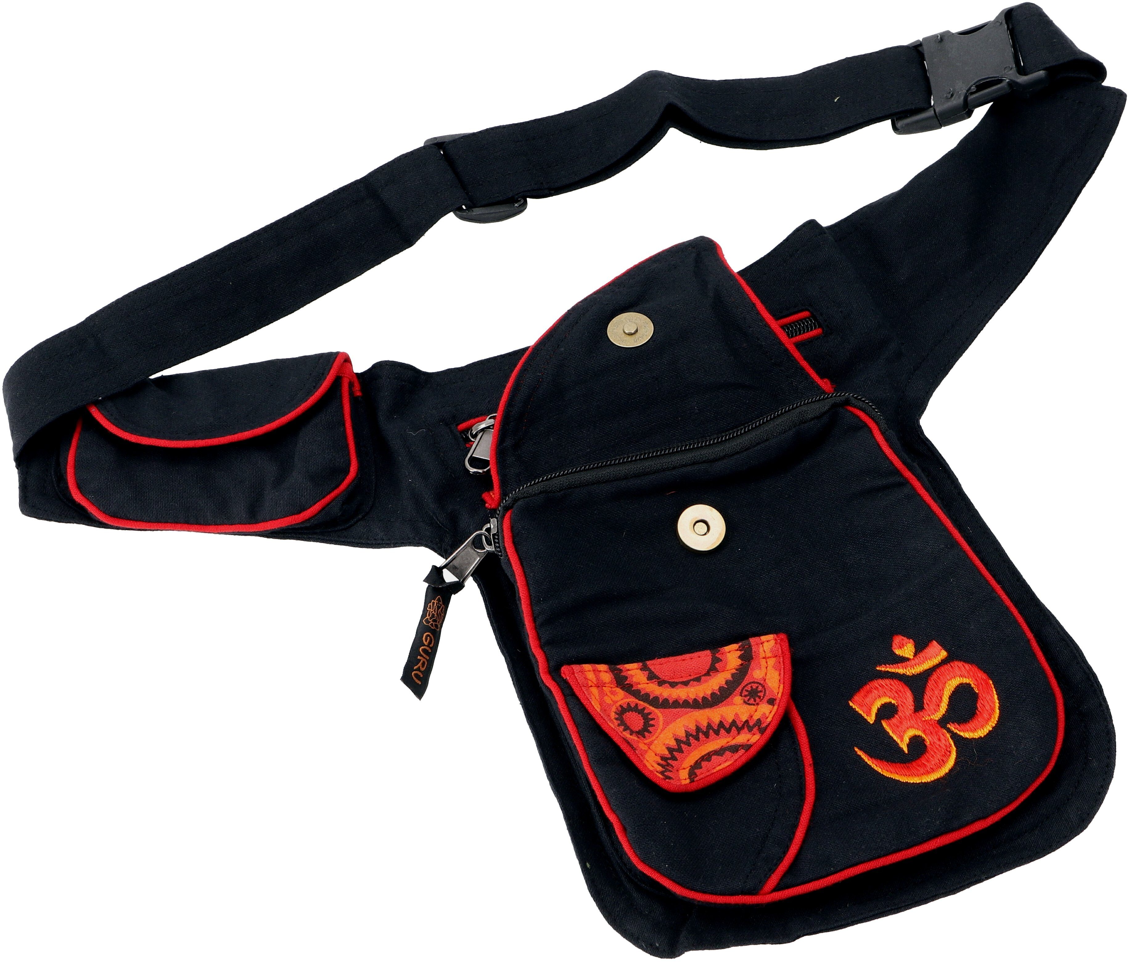 schwarz/rot Stoff Goa Hüfttasche,.. Gürteltasche, Gürteltasche Sidebag & Guru-Shop