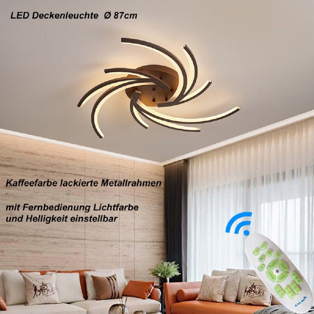 Euroton LED Deckenleuchte LED kaltweiß-warmweiß, einstellbar fest 7000k-3000k kaffeefarbe einstellbar Deckenleuchte LED dimmbar, Lichtfarbe stufenlos Fernbedienung 2042 integriert
