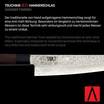 REDSALT® Damastmesser NAKIRI 16cm Profi Küchenmesser mit & Ledertasche & Klingenschutz, handgerfertigt, Made in Japan