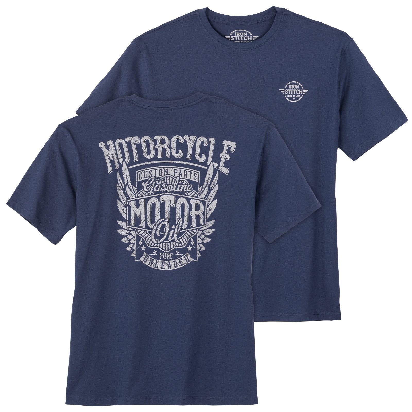 Print-Shirt Iron Stitch Übergrößen T-Shirt denimblau Rückenprint