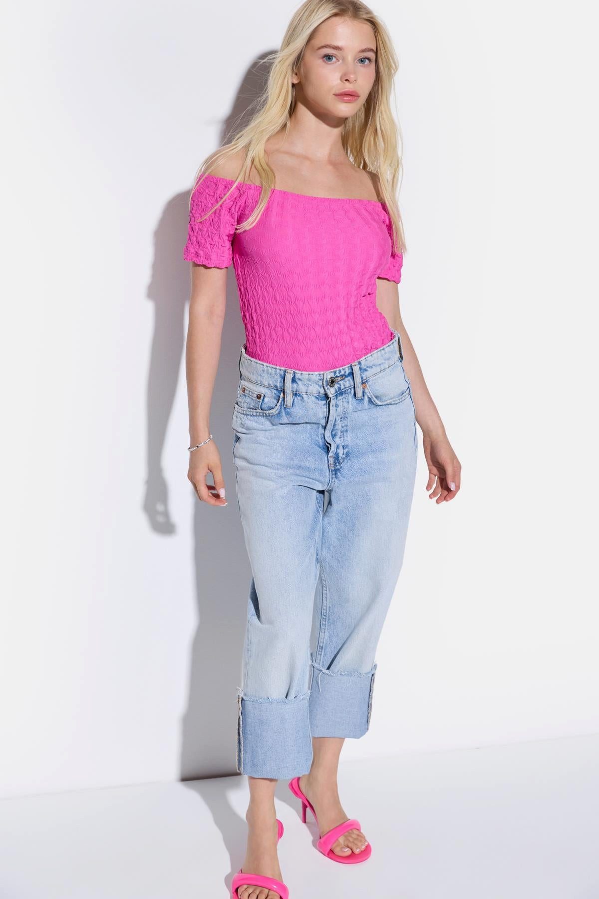No Matter What Blusentop schulterfreie Bluse aus Crêpe-Stoff