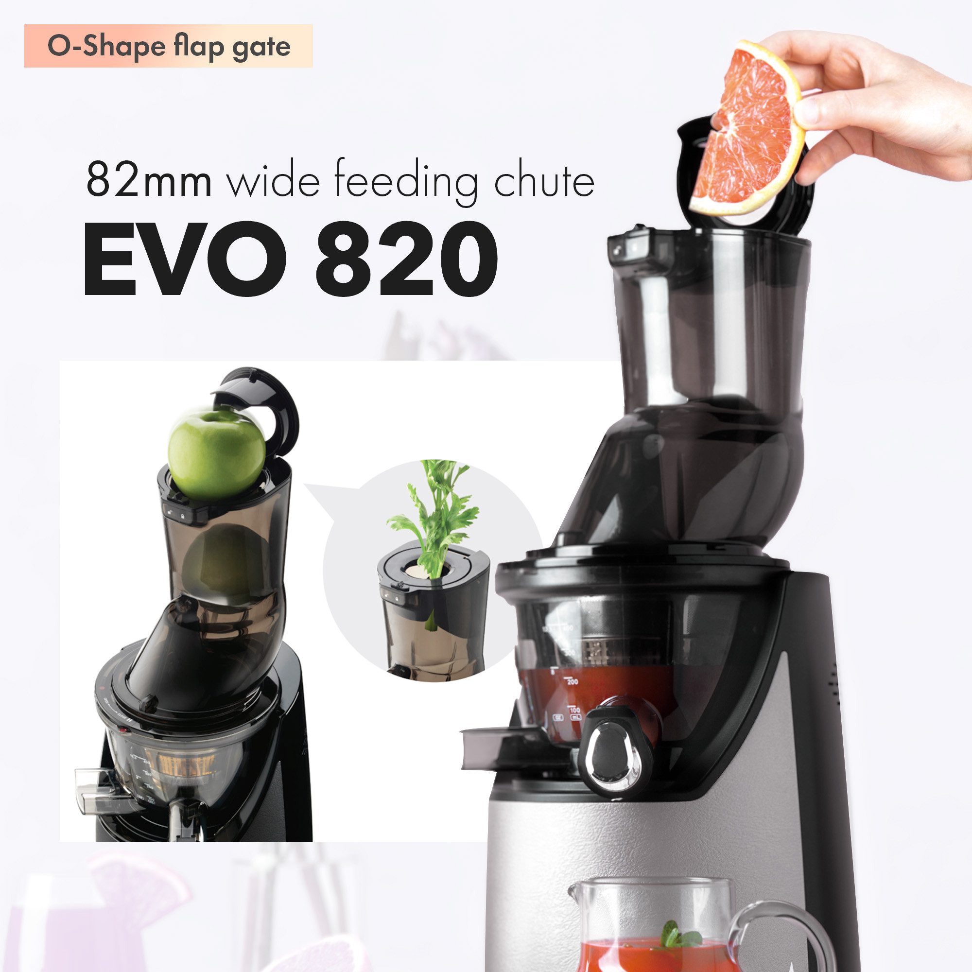 Kuvings Entsafter Whole Slow Juicer EVO820 Signature (NS-1256CEC), 240,00 W, 3-in-1 Mastizierender Kaltpress-Entsafter mit Smoothie-, Sorbetfilter