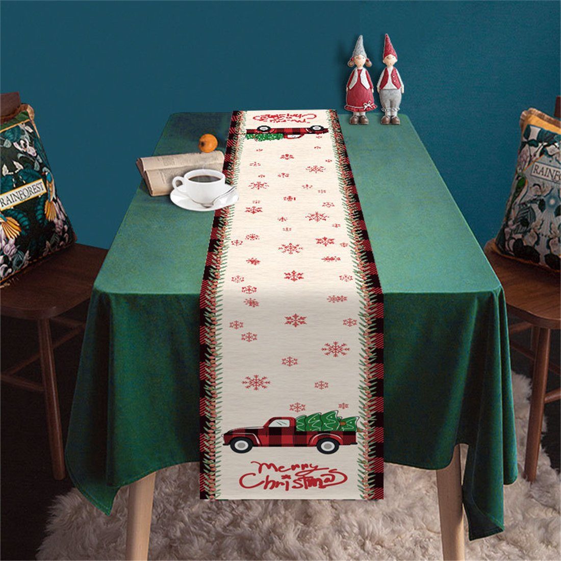 DÖRÖY Tischläufer Christmas Fawn Tischläufer Tischdekoration,Weihnachtsmann Print