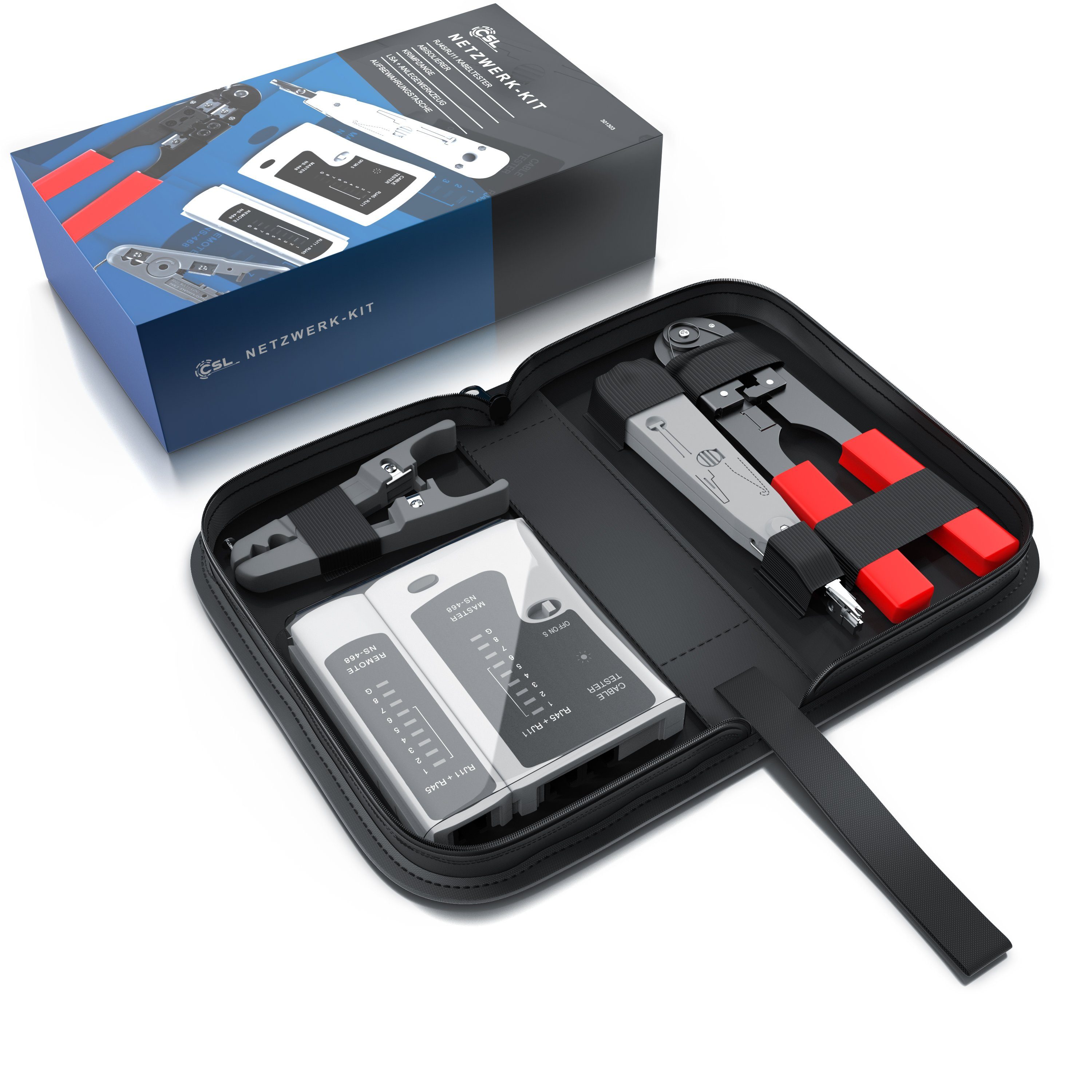 CSL Netzwerk Kabeltester für RJ45, RJ11, Telefon & Netzwerk mit Zubehör Netzwerk-Adapter RJ-45 (Ethernet) zu RJ-11, 2x RJ45, Leitungstester, Patchkabel-Tester,  – Bild 5 von 5