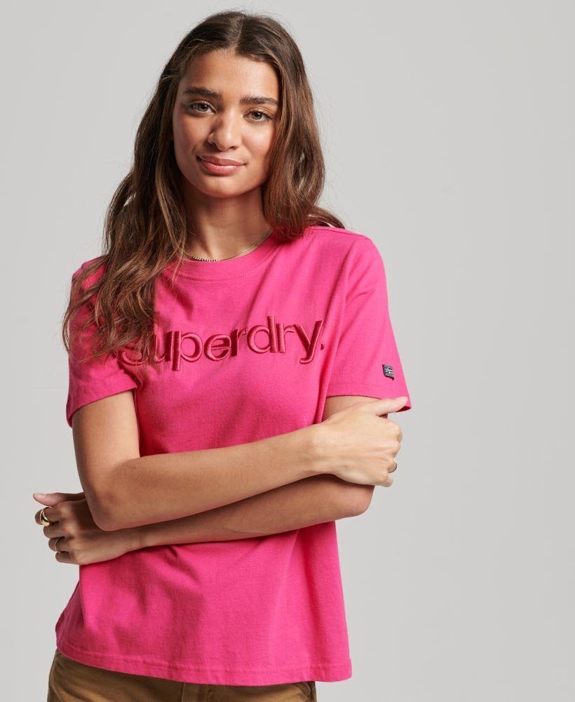 Superdry T-Shirt TONAL EMBROIDERED LOGO T SHIRT Raspberry Pink