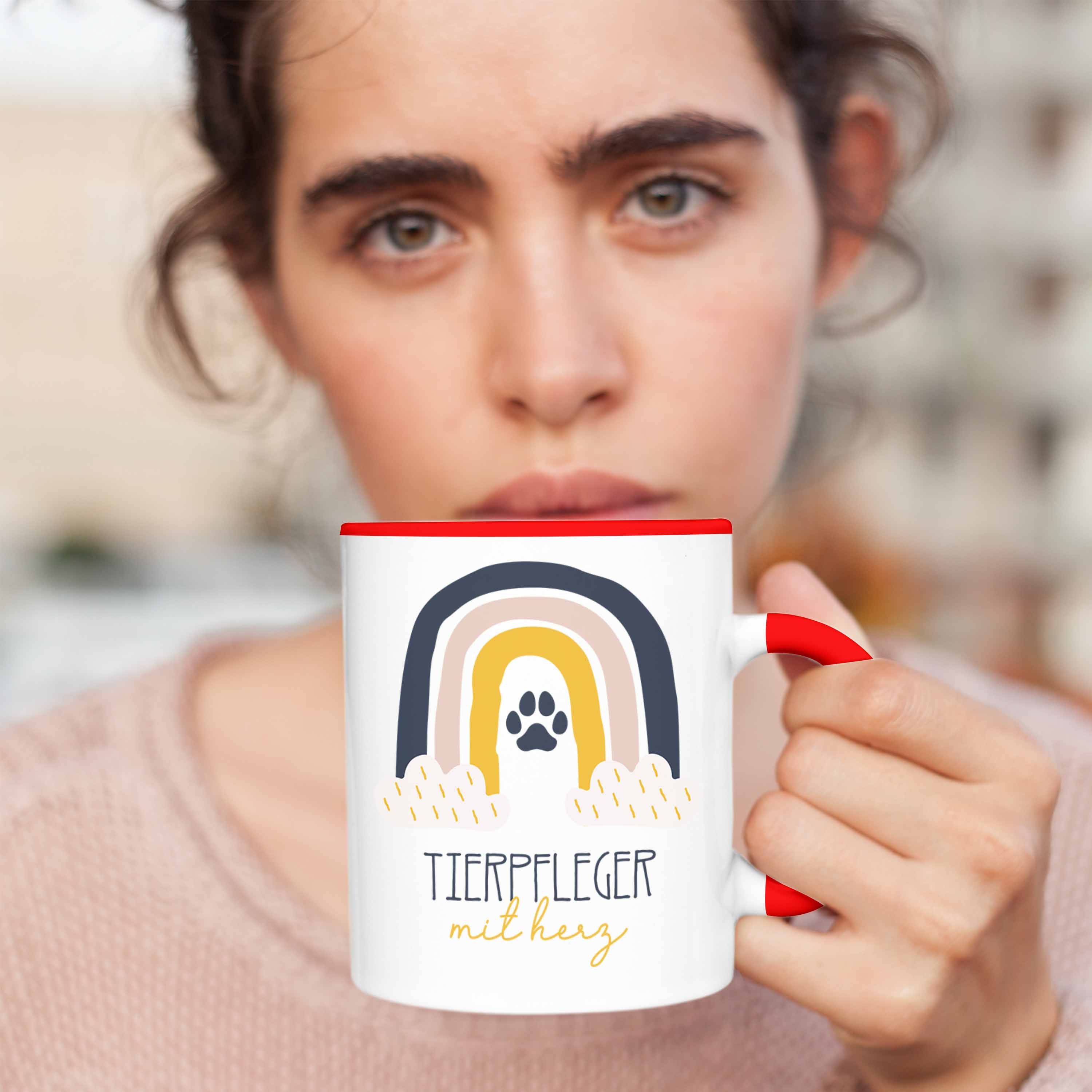 Tasse Tierpf Tasse Geschenk Geschenkidee Trendation für Tierpfleger Danke Rot Kaffeetassse