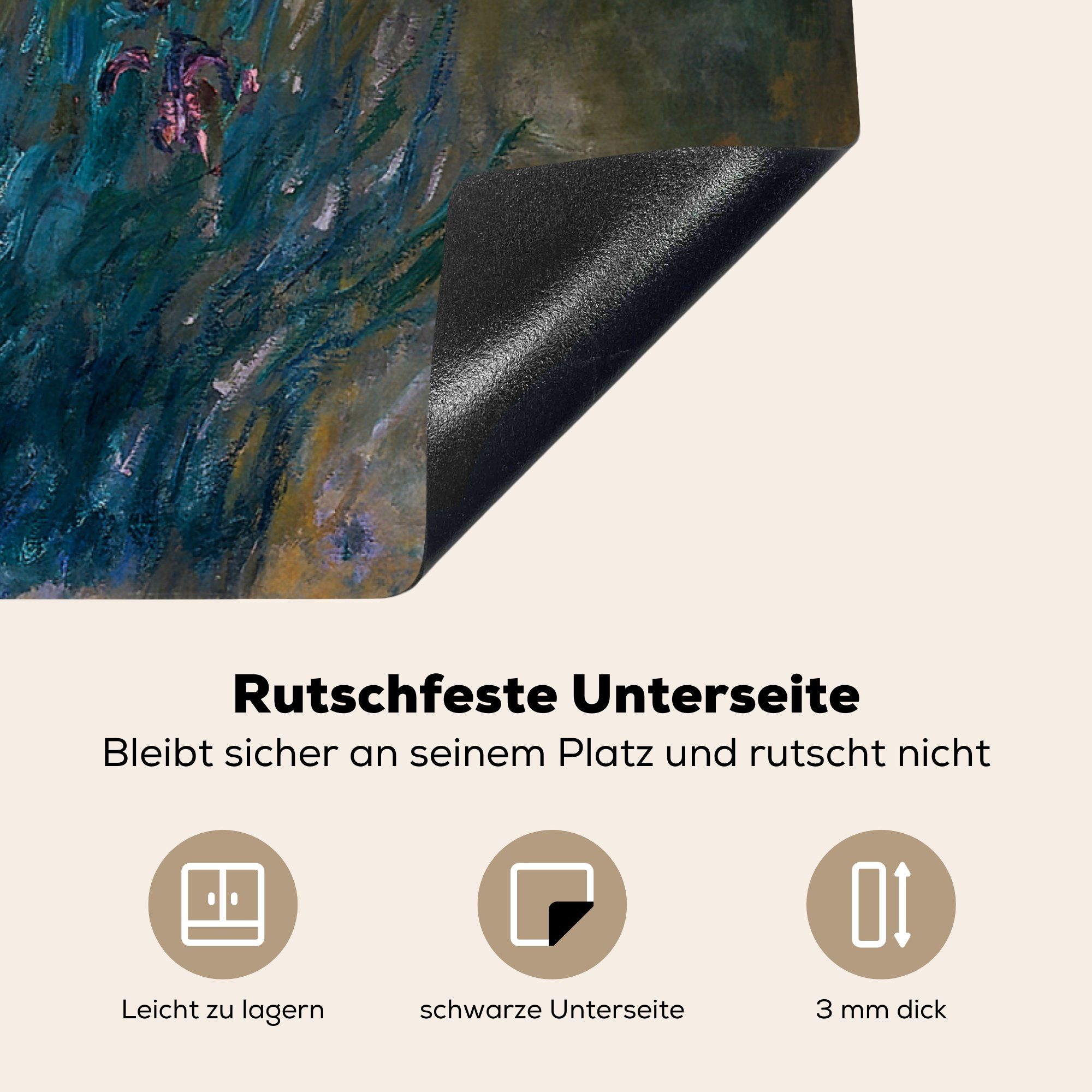 tlg), cm, Induktionskochfeld die Seerosen und für Monet, Vinyl, Claude - Herdblende-/Abdeckplatte von MuchoWow Schwertlilien küche, Ceranfeldabdeckung Schutz Gemälde (1 81x52