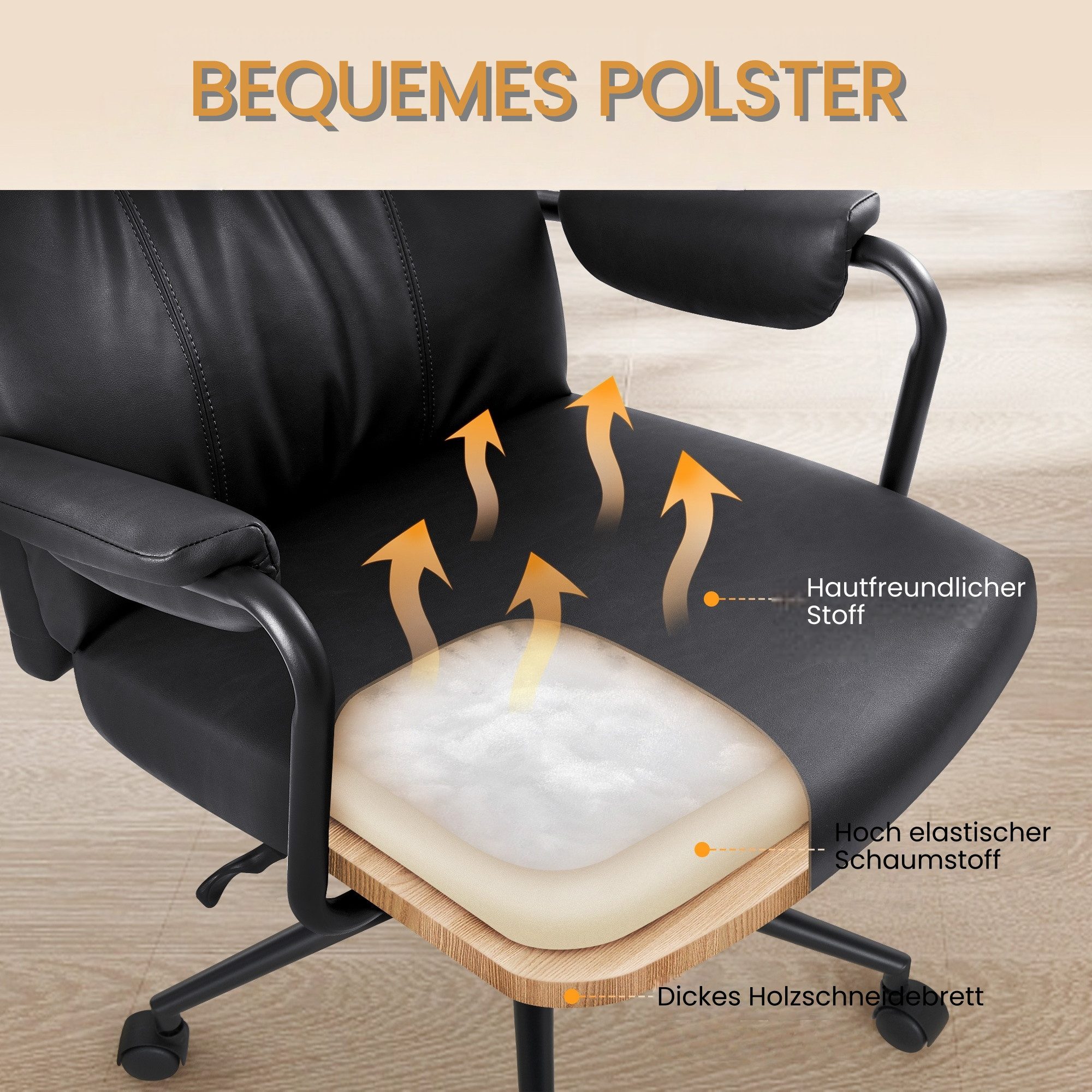 IWMH Bürostuhl Ergonomischer Chefsessel, Retro PU-Leder Drehstuhl, Schreibtischstuhl mit Lendenwirbelstütze Höhenverstellbar Gaming Stuhl