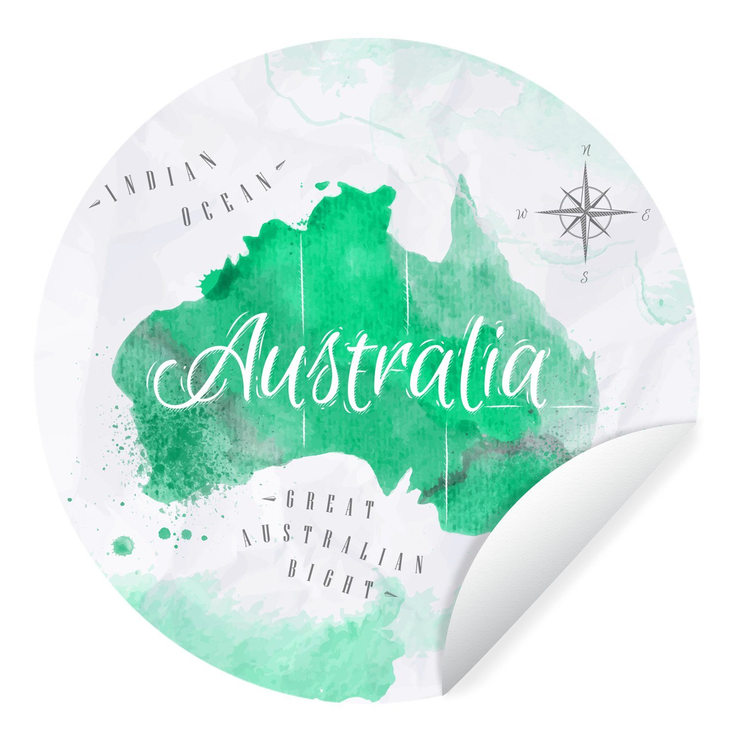 MuchoWow Wandsticker Australien - Weltkarte - Aquarell (1 St), Tapetenkreis für Kinderzimmer, Tapetenaufkleber, Rund, Wohnzimmer