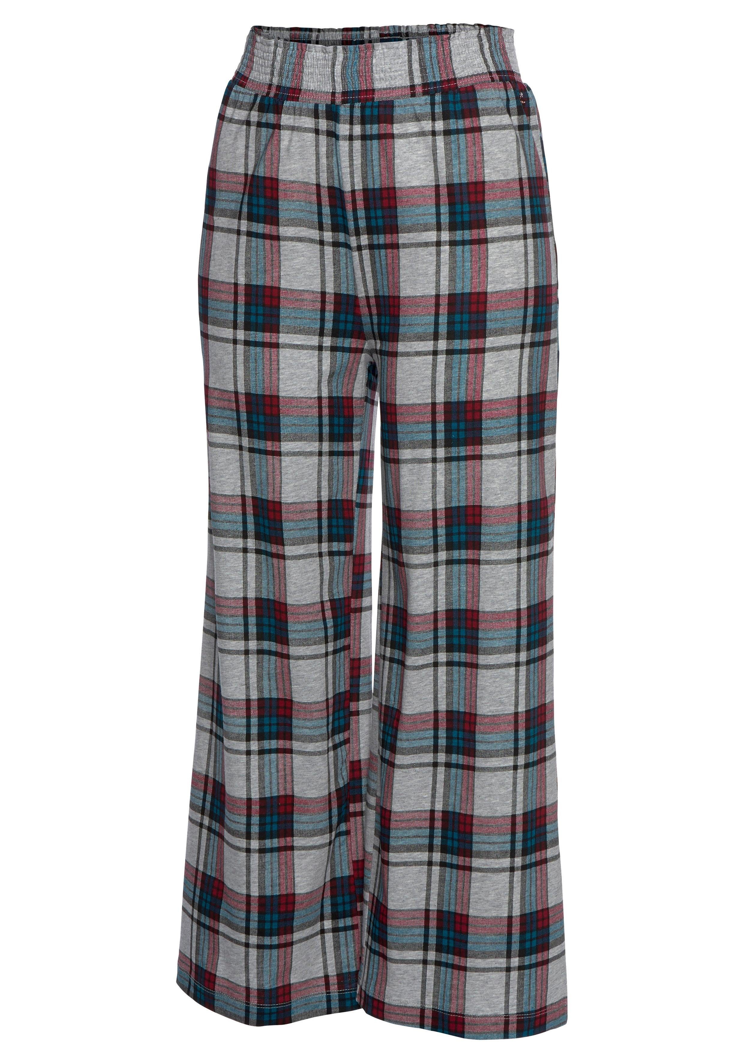Allover-Muster s.Oliver weiß-petrol-weinrot im Pyjamahose Bund mit elastischem