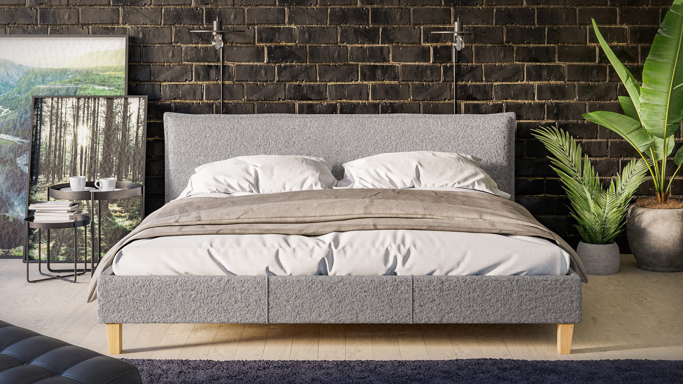 S-Style Möbel Polsterbett Salvatore, Boucle Stoff günstig online kaufen