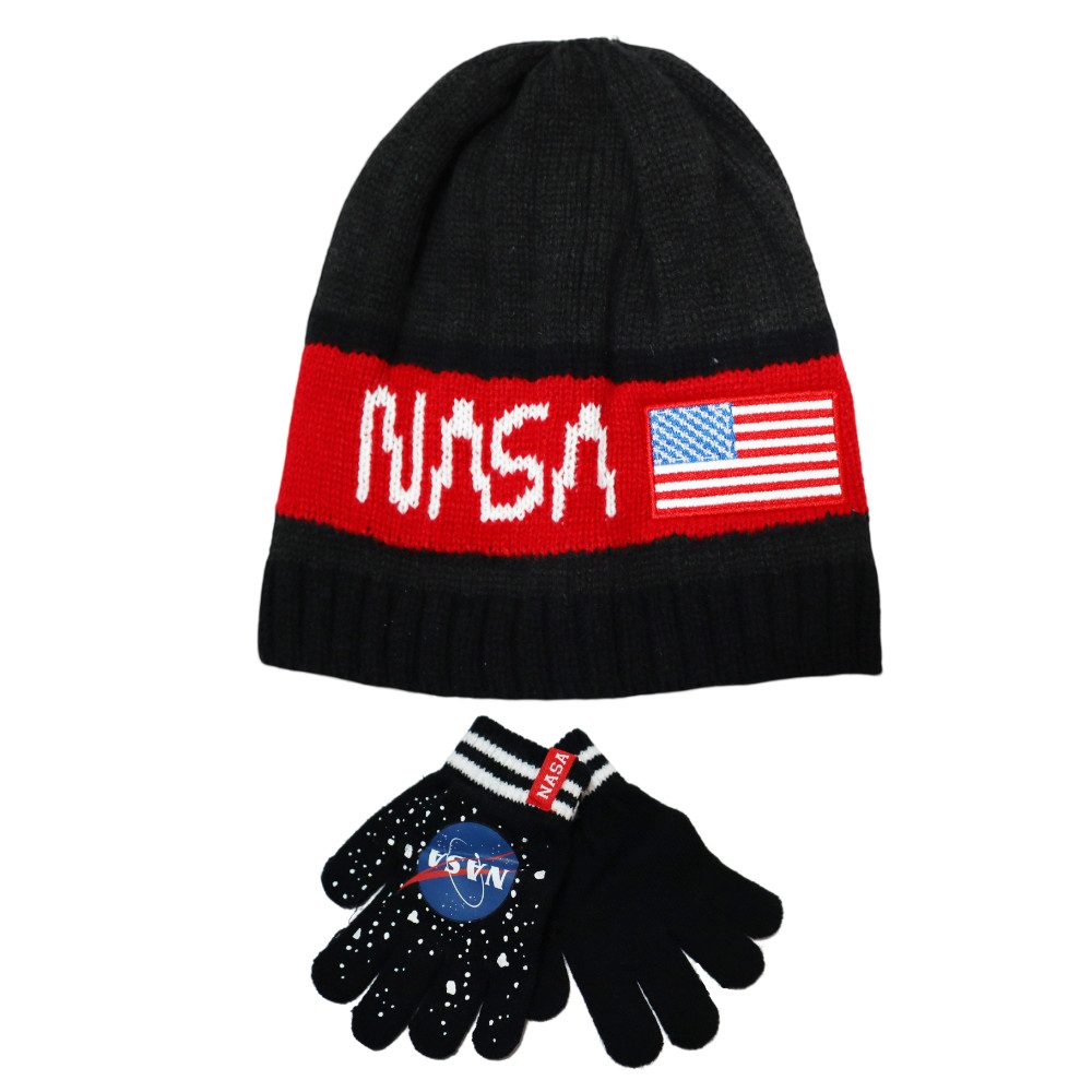 NASA Jerseymütze NASA Space Center - Kinder Herbst Winter Set Mütze Handschuhe Gr. 54 bis 56