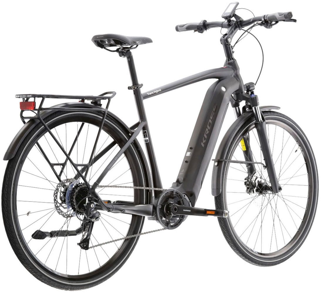 Kross E-Bike Trekkingrad E-Trekkingrad Trans Hybrid 4.0 28 Zoll schwarz - Shimano Mittelmotor, 9 Gang Shimano Acera T3000 Schaltwerk, Kettenschaltung, Mittelmotor, 500 Wh, SHIMANO 36 V/250 W DU-E6110, Mittelmotor