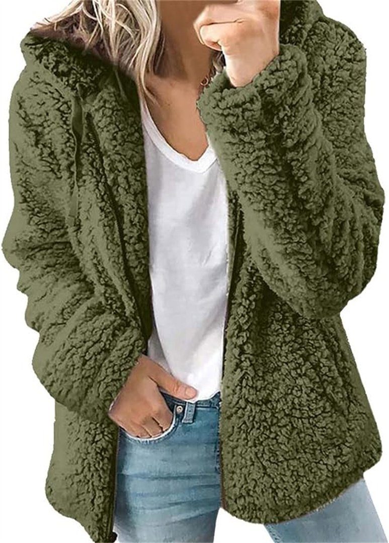 L.Ru UG Cabanjacke Damen-Kapuzenjacke aus Wolle für Herbst und Winter (Einfarbige, lässige Fleecejacke) Elegante Wolljacke und Strickmantel