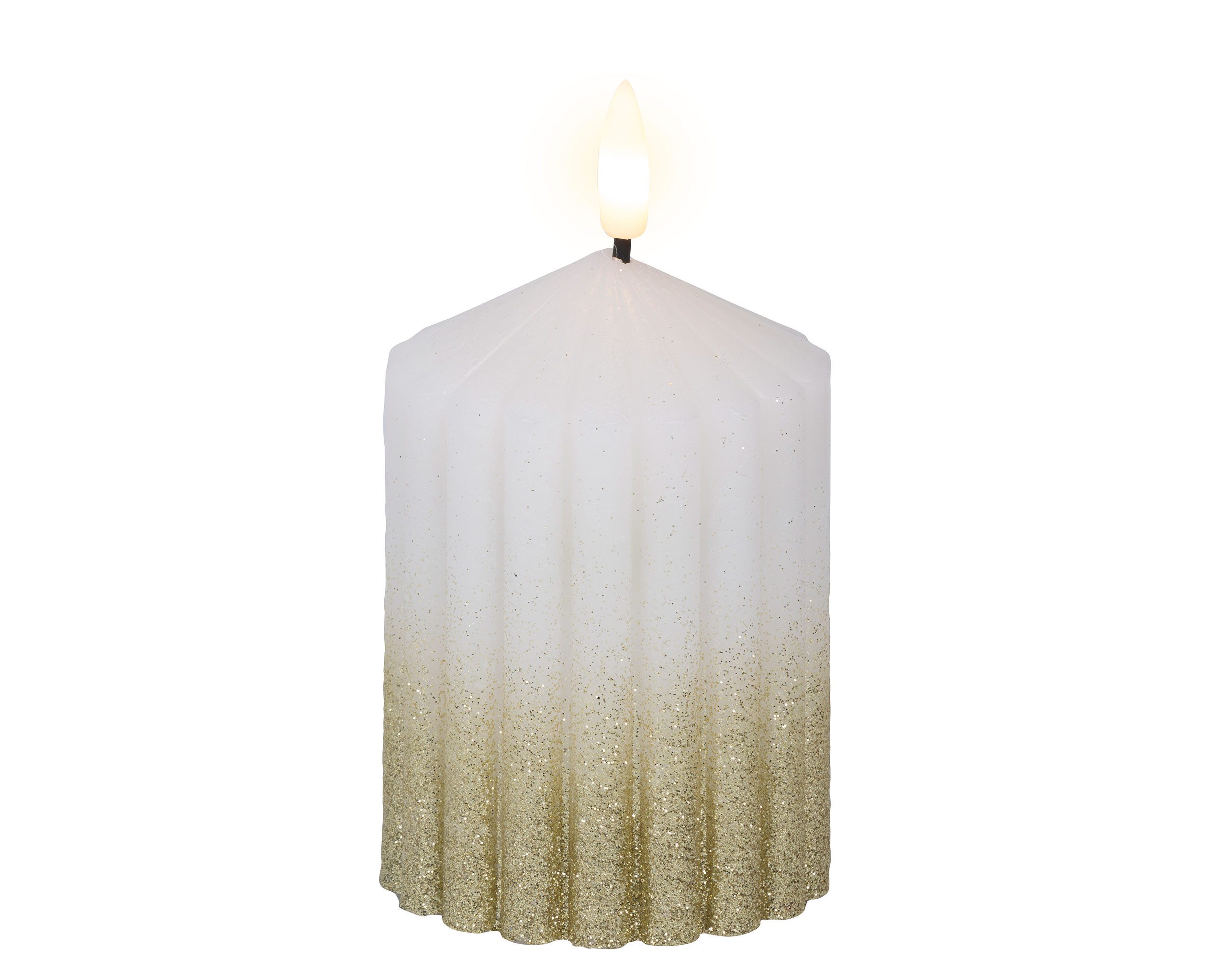 Lumineo LED-Kerze, LED Kerze mit Timerfunktion 7x10cm Wachs gerillt Weiß / Warmweiß