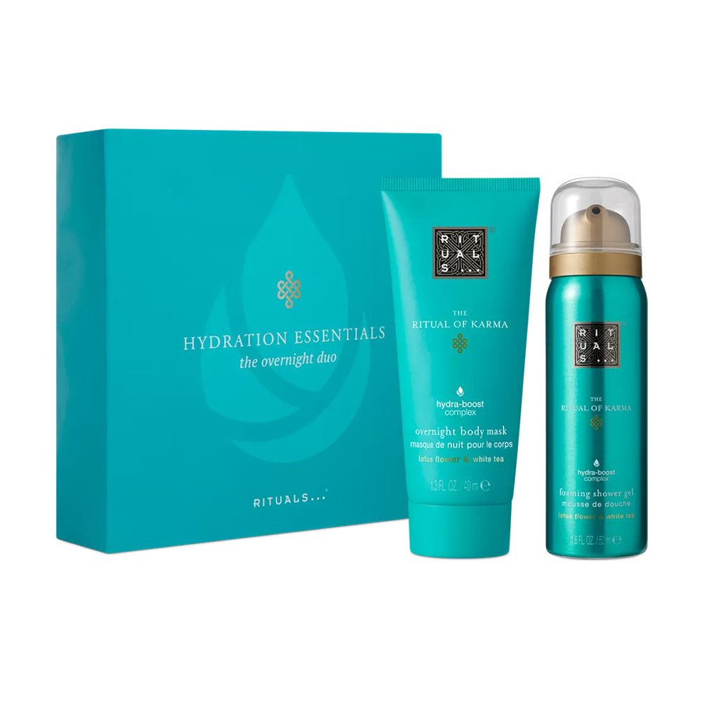 Rituals Pflege-Geschenkset Rituals Karma Mini Foaming Shower Gel Overnight Body Mask, 2-tlg., Schaumiges Duschgel mit beruhigendem Duft