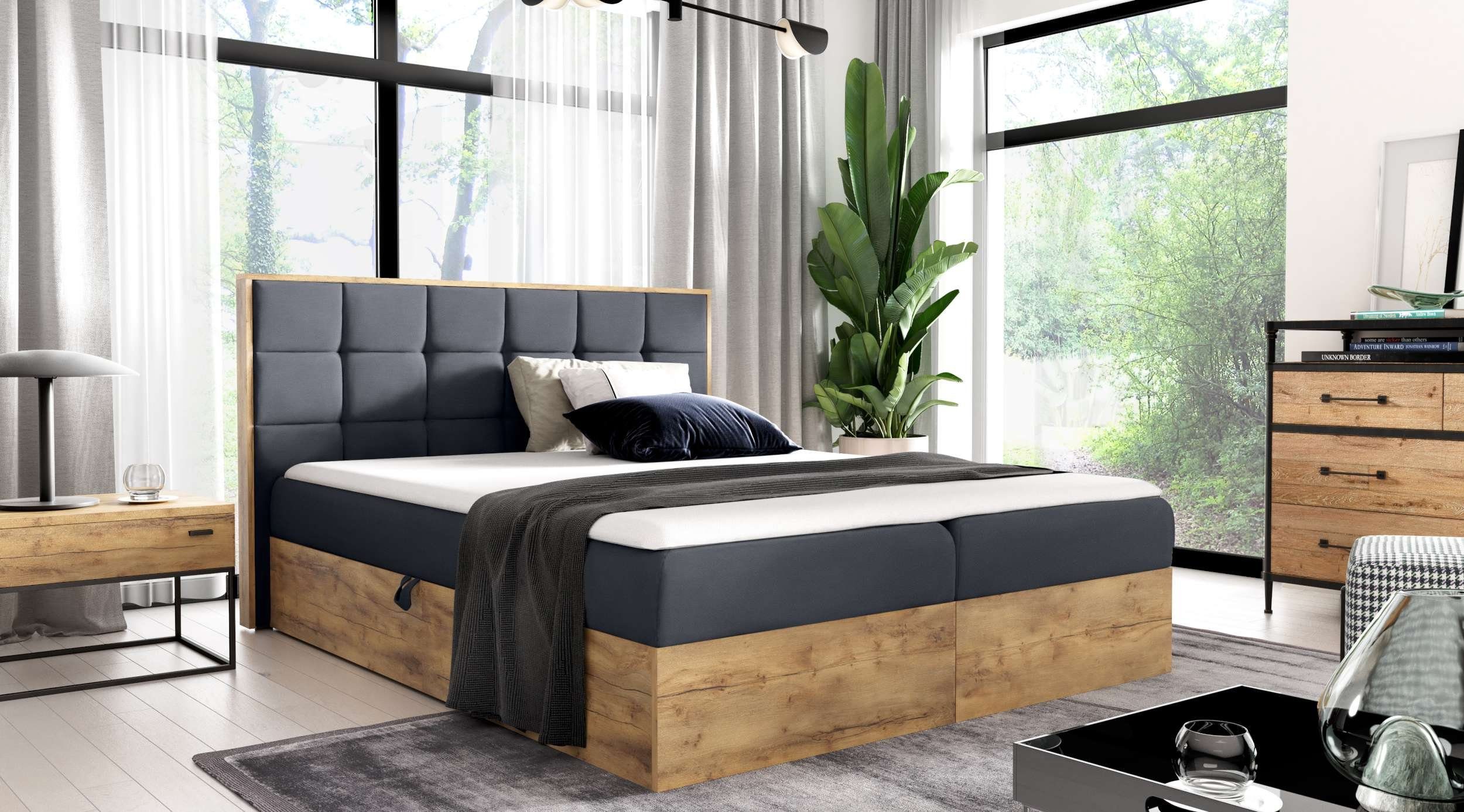 99rooms Boxspringbett Florida (Schlafzimmerbett, Bett), 120/140/160/180/200x200, Bonellfederkern Matratze, Topper, Bettkasten
